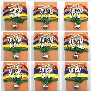 Armband grossist 10st autism medvetenhet familj pappa syster moster mamma mormor nana mum charm multilayer armband armband för man kvinna