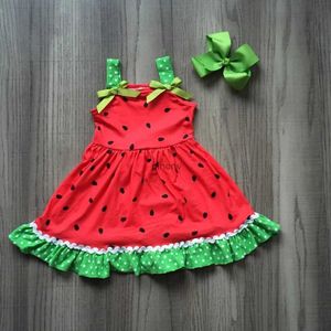 Vestidos da menina bebê meninas vestido de verão criança princesa melancia impresso ponto sem mangas vestido de retalhos com arco roupas infantis