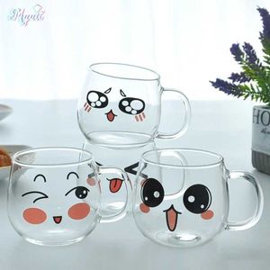 Tumblers Carton Glass Mug Transparent Glass Coffee Tea Cips Mug Drinks Dessert Breakfast Milk Cup Glass Mugs Handle Drinkware