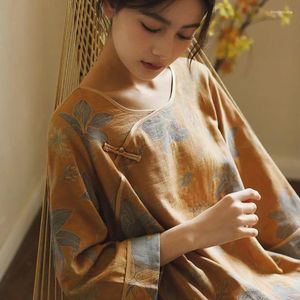 Women's Sleepwear Print Sleep Dress Nightgown Vintage Women Cotton Nightdress Homewear Autumn Dressing Gown Chinese Style Loungewear