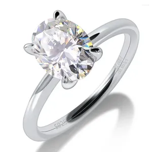 Cluster anéis moissanite anel de noivado para mulheres 925 prata esterlina solitaire oval corte d cor laboratório diamante promessa jóias de casamento