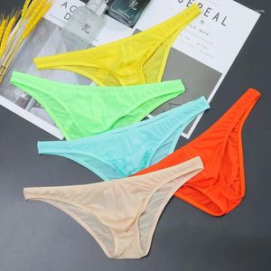 Underpants Sexy Men's Panties Low Waist Ice Silk Seamless Briefs Ultra Thin Breathable Male Comfortable Elastic