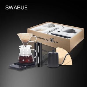 Mills Swabue derramar sobre conjuntos de café Filter papesr gotejador glasse pots 500ml ser Services Scale Manual Grinder Cafe Maker 4/5 Conjuntos