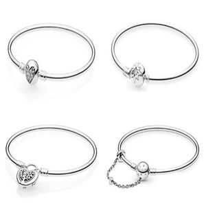 Bangles 925 Sterling Silver Pave Padrão Gelado Coração de Inverno Fecho Cadeia Pulseira Básica Fit Mulheres Bead Charme Moda Jóias