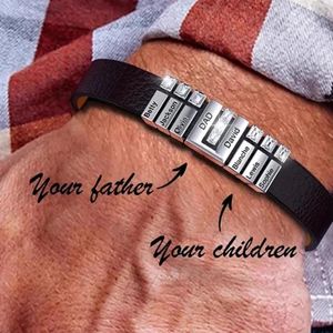 Pulseiras de couro personalizadas, presente de dia dos pais para ele, contas com nome personalizado, pulseira masculina personalizada, presente para homens