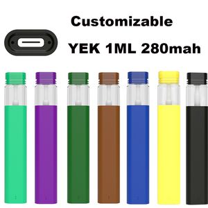 OEM ODM grossist tom 1 ml engångsvagnar laddningsbara 280mAh batteri USB c laddare Anpassad logotyp och förpackning accepterad yek016