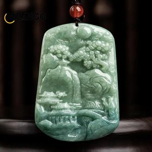 Pingentes genuínos naturais um bens jadeite paisagem marca pingente chinês escultura charme bênção mascote homens e mulheres jade colar presente