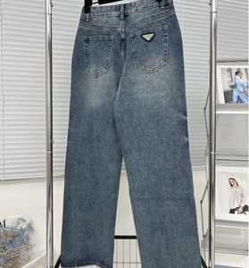 Projektantka damskie dżinsy luksusowe marka pra moda niebieska wysoka talia street street noszenie szerokie nogi dżinsowe spodnie proste dżinsowe spodnie