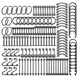 Gioielli da 150 pc per piercing in acciaio chirurgico per piercing lotto anello anello di anello di naso sfacciata sopracciglia labret set piercing set a cavallo anello pacco