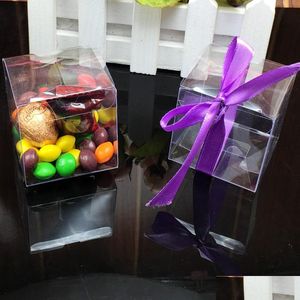 Party Favor Wholesale-50 Pieces/Lot Clear PVC Square Wedding Box Transparenta Candy Väskor grossist Drop Delivery Home Garden FE DH10T