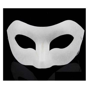 Máscaras de festa branco meia máscara facial halloween papel em branco zorro diy hip-hop pintado à mão presentes de natal 50pcs / lote entrega em casa g dhxhv