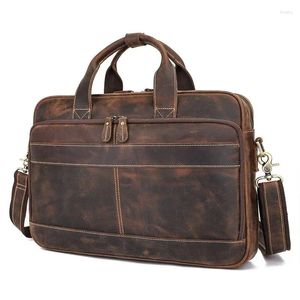 Briefcases Black Brown Vintage Top Grain Genuine Leather Executive Men Briefcase With YKK Zipper Portfolio 14'' 15.6'' Laptop Messenger Bag