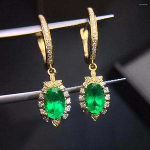 Dangle Küpeler Doğal Emerald Sterling Gümüş 925 Bayanlar Lüks Düğün Hediyesi Sertifikalı Butik Takı