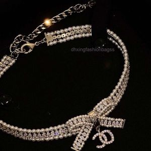 Designers jewels channell 23 New Necklace Horse Eye Full Diamond Bow Pearl Neckchain High Luxury Collar Chain