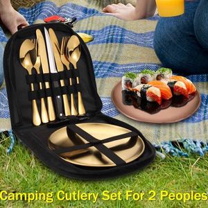 Camp Kitchen Camping Tabelleriset Set Stainless Steel Knife Picnic Cutery Steak Knife Fork Spoon Camping Cookware Dish Portable Camping Cutery YQ240123