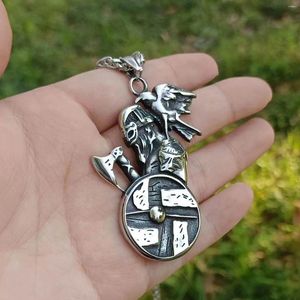 Pendant Necklaces 10pcs Vintage Viking Stainless Steel Warrior Axe Shield Crow Necklace Hip Hop Fashion Jewelry Party Accessories