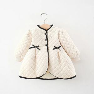 High quality winter baby warm cotton jacket children's coat thick bow baby clothing 240123