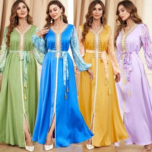 Ubranie etniczne Abaya Muślin Kobiety Ubierz V-Neck Kaftan Eid Mubarak Dubai Turcja Muzułmańska marokańska kaftan Moda