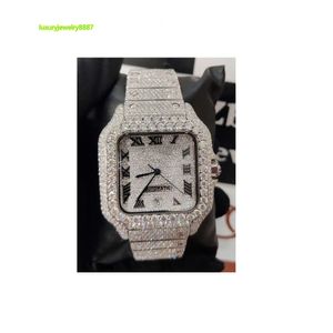 Preço de atacado luxo artesanal vvs clareza moissanite diamante micro configuração cravejado totalmente gelado relógio de pulso para homens
