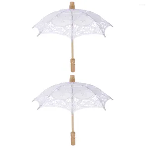 Guarda-chuvas 2 Pcs Decoração de Casamento Prop Guarda-chuva Branco Elegante Artesanato Meninas Decorativas Nupcial Véu Parasol Lace Noiva Senhorita