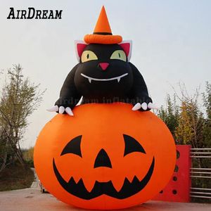 卸売怖い巨大なインフレータブルカボチャと黒猫の風船照明膨張ハロウィーンカボチャのパーティーのための飾り