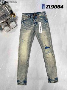 Jeans skinny da uomo firmati viola strappato bike slim pantaloni dritti piega tendenza moda marca retrò hip hop high street 22 U6nq