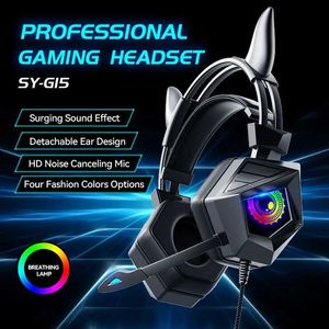 Fones de ouvido Profissional LED Cat Ear Wired Gamer Fones de ouvido com microfone para PS4 PS5 Xbox Computador PC Gaming Headset HD Mic com chave muda J240123