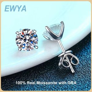 イヤリングEWYA Luxury 0.44ct D Color Moissanite Screw earrings for Women Party Fine Jewelry 4 Prong S925 Sterling Silver Diamond Earring