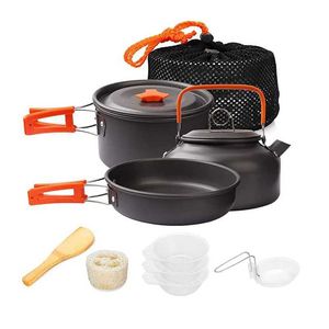 Camp Kitchen Camping Cookware Kit Outdoor Cooking Set Aluminum Equipment Outdoor Pot Travel Tableware Kitchen Hiking Picnic BBQ YQ240123