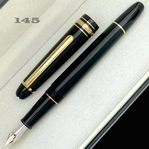 Caneta de alta qualidade mt resina preta ouro prata moda 163/145 rolo bola assinatura caneta fonte material de escritório
