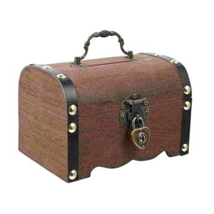 Box Storage Bank Wooden Treasure Wood Piggy Chest Decorative Coin Vintage Lock Trunk Boxes Money Keepsake Decoration Deposit 240118