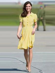 Kate Middleton Princess New Summer High Quality Women's Yellow Button Office Party Runway Casual Elegant Chic Slim Midi Dress