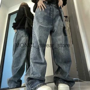 Męskie Jeans Street Vintage Blue Design Sense luźne szerokie nogi dżinsowe kobiety 2023 Wiosna nowa swobodna wysoka talia Jean Baggy Jeans mama Jeans24123
