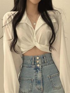 Kvinnor BLOUSES 2024 Fashion Spring Vintage Streetwear Sexig Women Blus Crop Top Korean Style Black White Long Sleeve Shirt Kvinnliga toppar