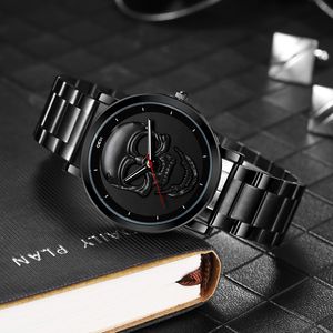 Damen-Armbanduhr mit leichtem Luxus-Modetrend, Totenkopf, kreativ, Edelstahl, Quarz, wasserdicht