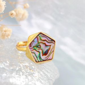 Pierścienie klastra Autentyczne 925 Sterling Srebrny Pierścień Inkrustowany naturalny Abalone Shell 18K Gold PlATED Geometryczne Design Fashion Biżuter