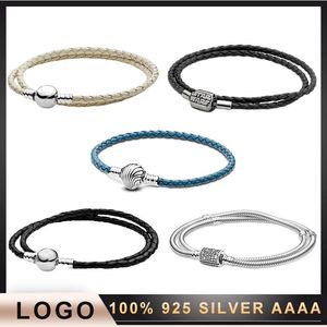 Bangles Bracelet 9 925 Sterling Silver Classic Premium leather Rope Bracelet Fit Original Design Charm Pendant DIY Exquisite Jewelry