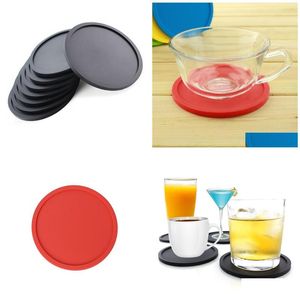 Tapetes Almofadas 5 Cores Sile Round Coaster Coffee Cup Holder Impermeável Resistente ao Calor Tapete Engrossar Almofada Placemat Pad Drop Delivery H Dh2Vb