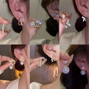 Stud Korean Shiny Crystal Rhinestone Pearl Earrings for Women Girl Geometry Handcrafted Micro Paved Flower Heart Stud Earring JewelryH24112