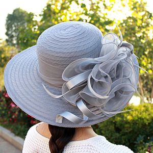 Wide Brim Hats Spring And Summer Mesh Sunshade Hat Flower Temperament Wedding Sun Protection Round Top Big Children