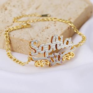 Braccialetti Braccialetti con nome personalizzato Targhetta a cuore Catena cubana Braccialetti in oro con nome personalizzato personalizzato in acciaio inossidabile per gioielli da donna