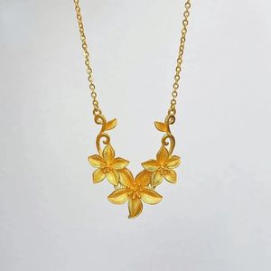 Luxuriöser Blumen-Halskettenanhänger aus 24-karätigem Gold für Damen, 999 Sandgold, O-Glieder-Kragenkette, Schmuck, Geschenke, verblasst nicht, 240119