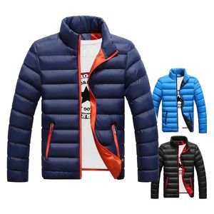 M-5XL novo inverno masculino levante-se pescoço zíper quente contraste jaqueta curta fino ajuste versátil para baixo jaqueta