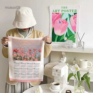 Wandteppiche Koreanische 2024 Kalender Hängen Tuch Mädchen Zimmer Dekorative Wandteppich Schlafzimmer Hintergrund INS Tulpen Hängen Tuch Foto Prop