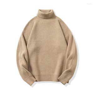 Herrtröjor Turtleneck Knit tröja Chunky Tyg 2024 Vinter Casual Vintage Pullover Fashion Crewneck Herrkläder