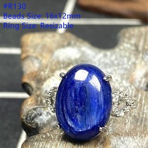 Rings Natural Blue Kyanite Crystal Ring Jewelry For Women Men Luck Gift 16x12mm Beads Silver Beauty Cat Eye Stone Adjustable Ring AAAA