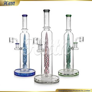 Hittn Dab Rig Glass Bong Water Pipe Straight Tube American Color Rocket Perc 5mm tjock handblåst glas Vatten Bong 14mm Quartz Banger Accessories 12.8 ''