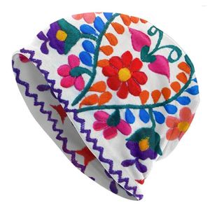 Berety niebieskie meksykańskie haftowane kwiaty umyte cienki czapkę