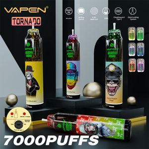 Vapen Tornado Puff 7000 Puffs 7K Original Torndao RGB Einwegartikel Vapes Pen Vaper Puff 7000 Elektronische Zigaretten 15 ml Pod Kein Auslaufen wiederaufladbarer Airflow Vape