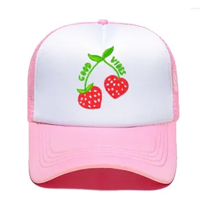 Шариковые кепки с клубникой, регулируемые сетчатые шапки, бейсбольные кепки для мальчиков, девочек, мужчин, женщин, оптовая продажа, индивидуальный логотип